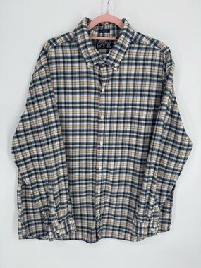 Rye By Hawker Rye Men's Navy Plaid Long Sleeve Button-Down Shirt Size XXL Short